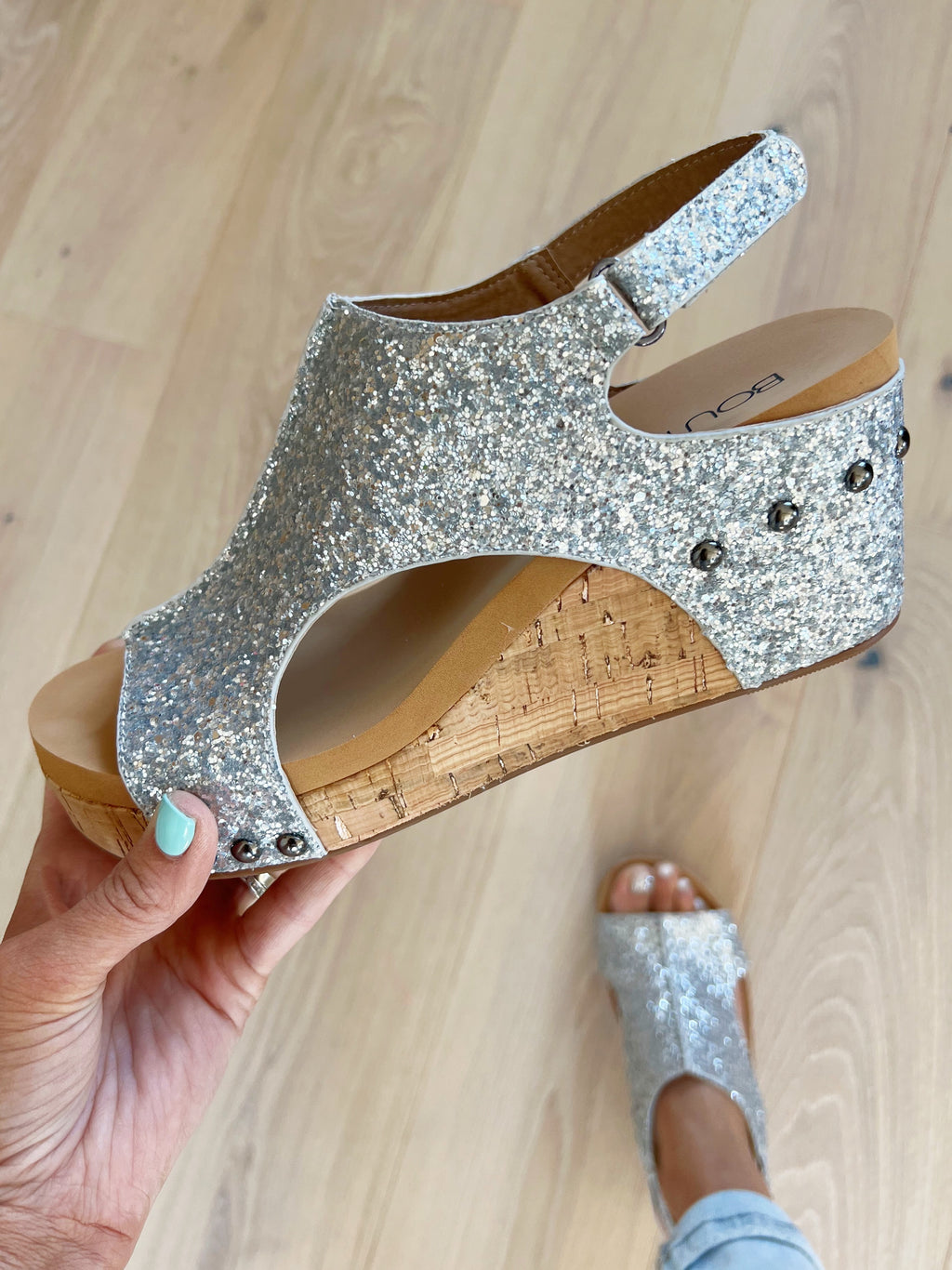 Corky’s Carley Silver Glitter Wedge Sandal