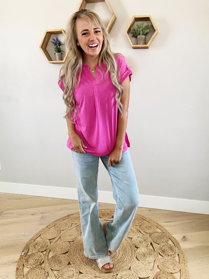 Be Happy Solid Wrinkle Free Top in Magenta