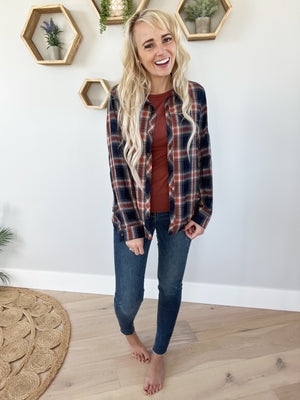 You're Worth It Navy Flannel Button Down