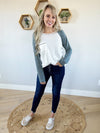 Beautiful Day Color Block Waffle Top in Ivory and Hunter Green (SALE)