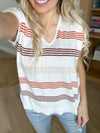 Fascinating Short Sleeve Striped Sweater in Taupe and Burnt Siena