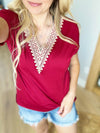 Today's The Day Lace Detail V-Neck Short Sleeve Top (Pink Label)