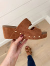 Corkey's Wedge Sandal in Cognac Suede