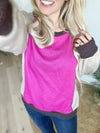 Isn't It Magic Color Block Top in Fuchsia and Taupe