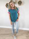 Promise Me Ribbed Color Block Short Sleeve in Jade