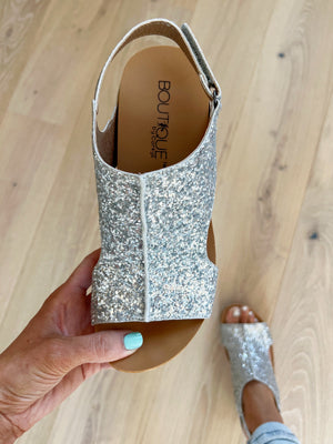 Corky’s Carley Silver Glitter Wedge Sandal