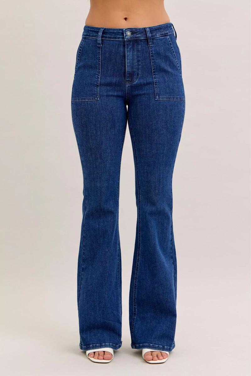 Judy Blue High Rise Flare Jeans With Patch Pockets