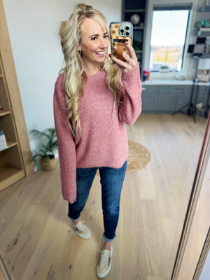 Closer Ribbed Crew Neck Sweater in Pink
