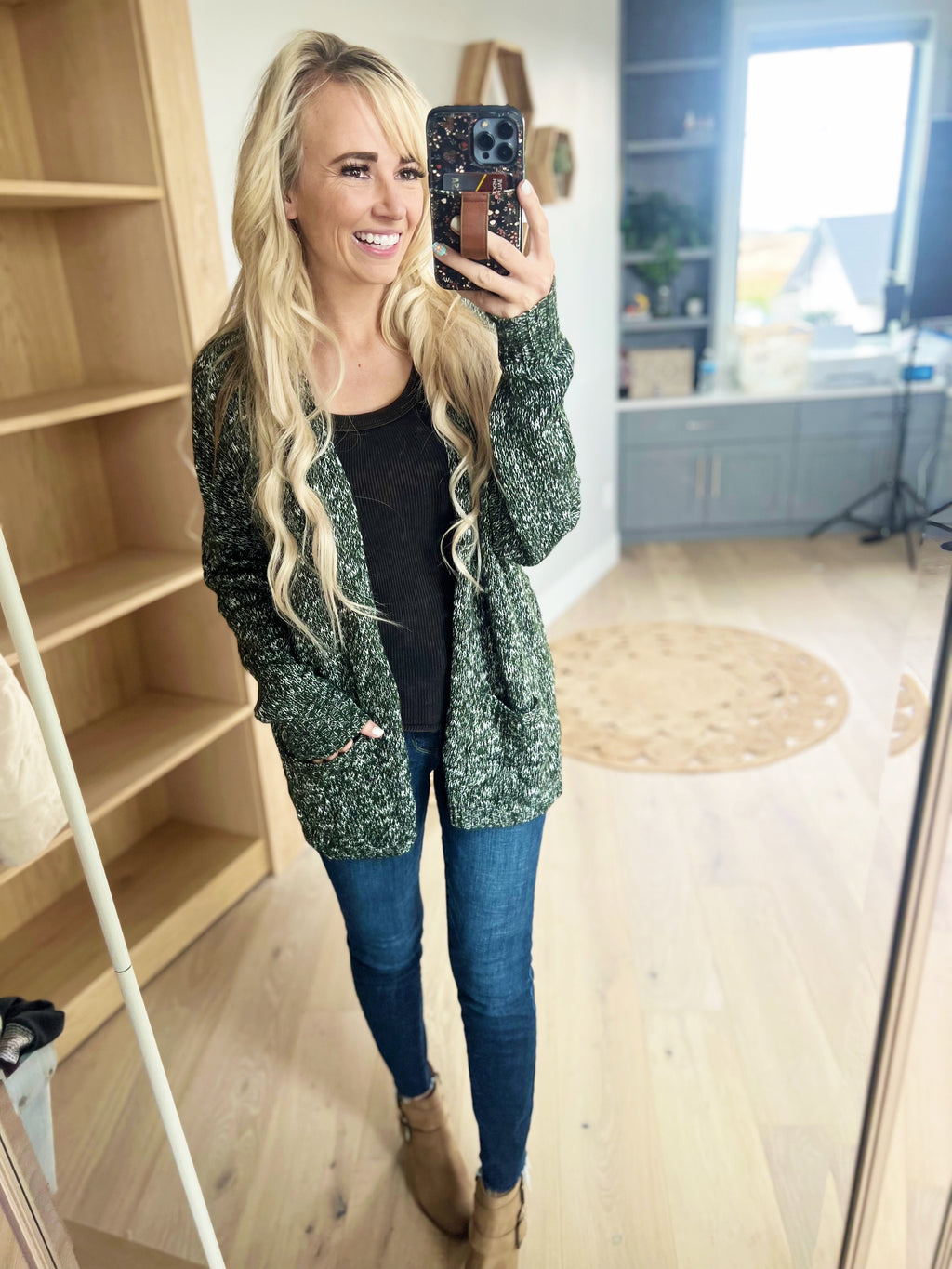 Pick You Up Sweater Cardigan in Marled Forest
