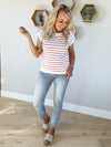 Always Dancing Striped Short Sleeve Sweater in Ivory and Red