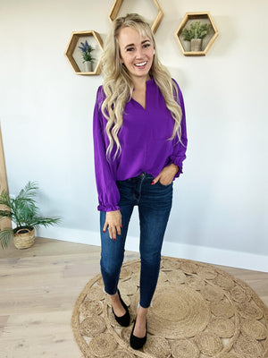 Never Wrong Long Sleeve Blouse in Purple