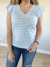 Neighborly V-Neck Striped Top in Chambray