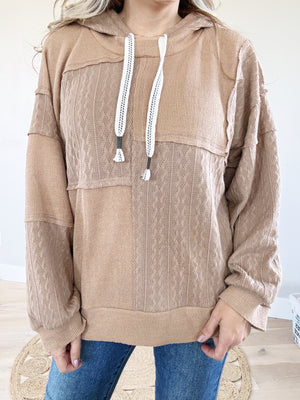 POL In the End Balloon Sleeve Cut Sew Sweater Knit Top in Mocha