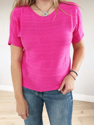 Fall in Love Soft Ribbed Short Sleeve in Magenta