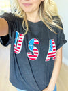 USA Vintage Wash Top in Black Charcoal