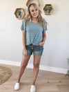 Committed Ruffle Sleeve in Top in Slate Blue