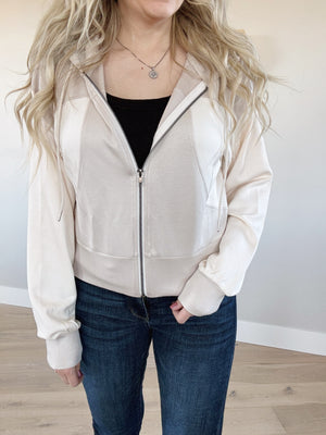 Same Day New Style Long Sleeve Color Block Full-Zip in Tan