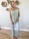 Sicily Relaxed Fit Sleeveless V-Neck Top in Sage