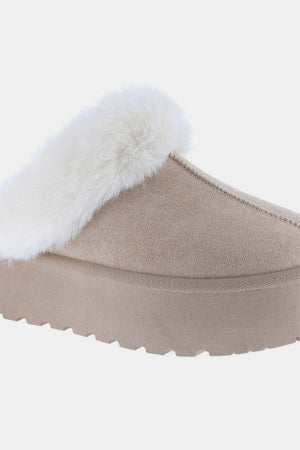 First Prize Thick Bottom Fur Trim Slipper Shoes in Gray
