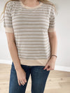 Count On Me Multi Color Striped Short Sleeve Top in Taupe Mix