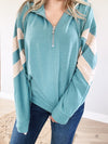 See You Later Brushed Terry Contrast Zip Up Hoodie in Jade