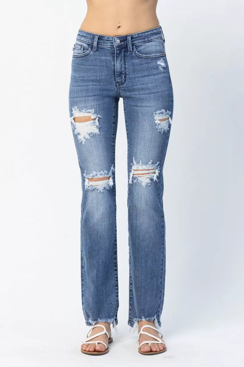 Judy Blue Mid Rise Destroyed Straight Jeans