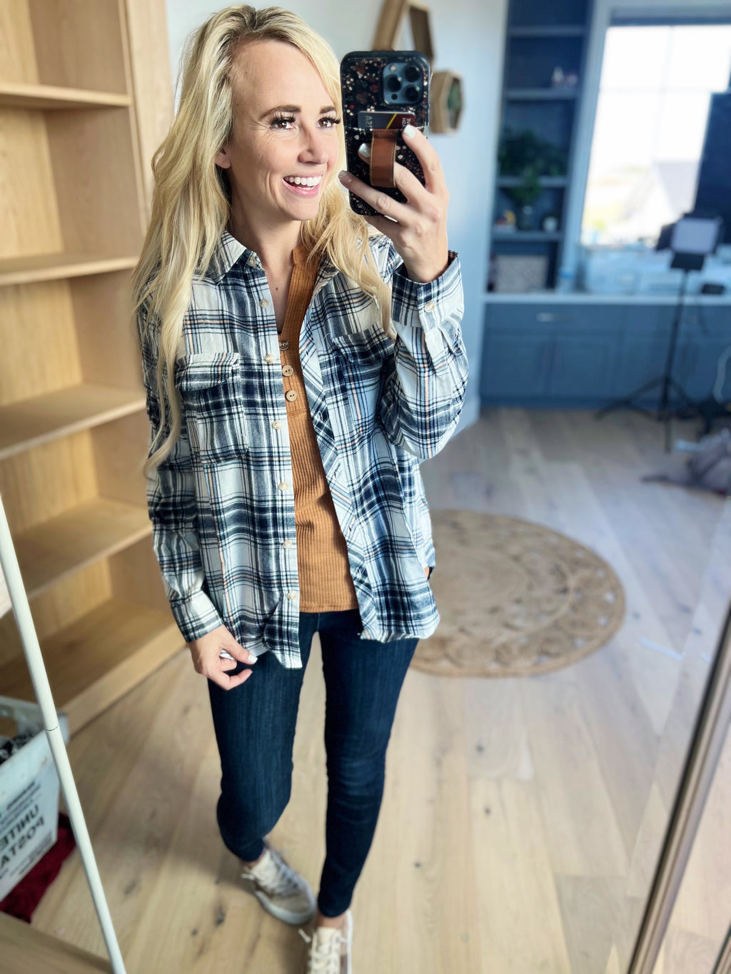 Back In Time Plaid Top in Navy