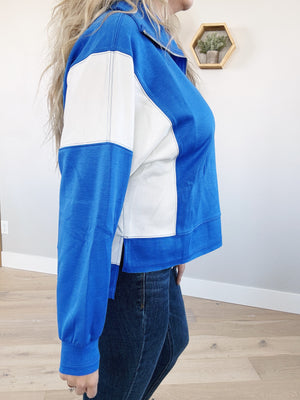 Race Runner Long Sleeve Knit Pullover In Blue
