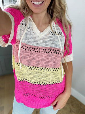 Here Comes the Sun Color Block Short Sleeve in Pink Lemon and Fuchsia