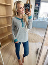 Attitude Henley With Contrast Trim in Black, White, and Teal