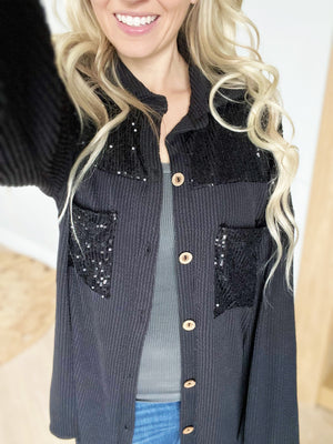 On The Town Sparkle Button Down Long Sleeve