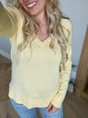Girlfriend V-Neck Knit Sweater in Lemon Cream