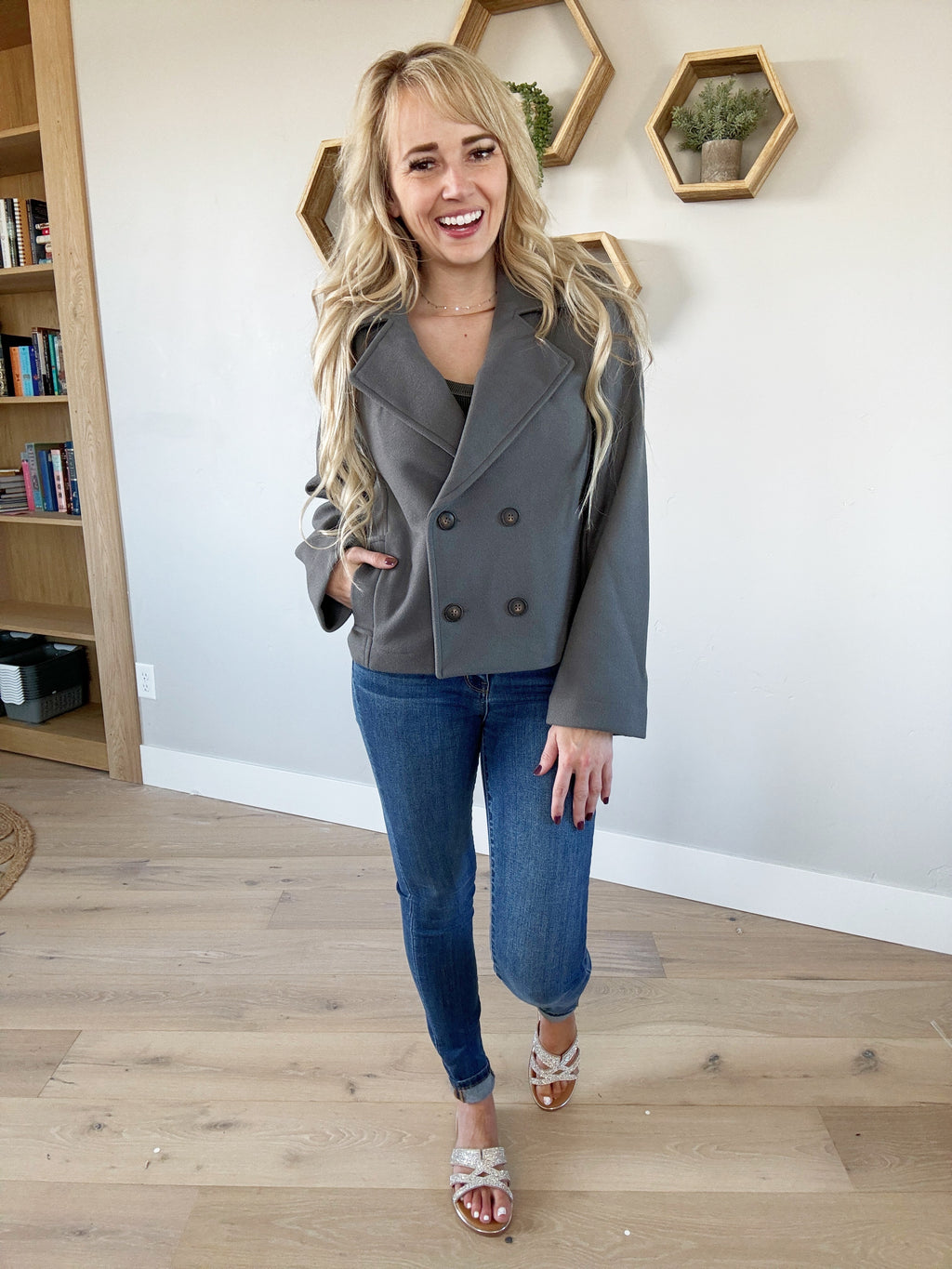 Things To Do Wool Blend Double Breasted Coat in Gray