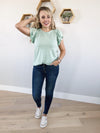 You're Invited Ruffle Sleeve Top in Mint