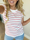 Always Dancing Striped Short Sleeve Sweater in Ivory and Red