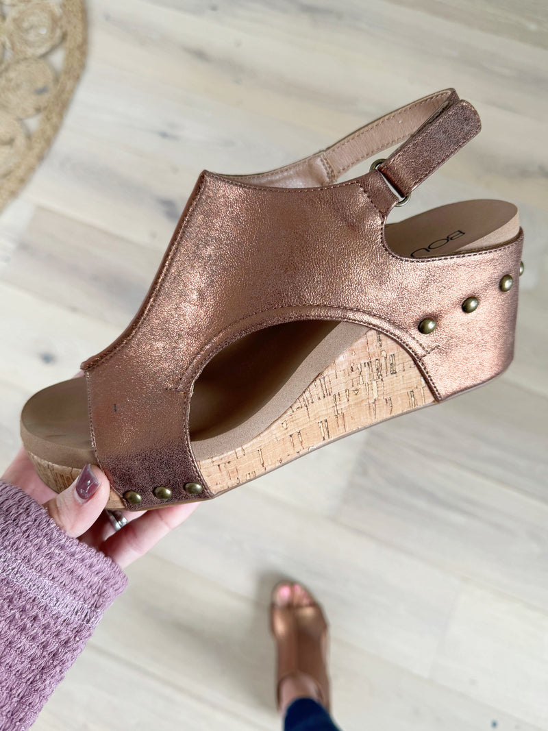 Corky’s Walk This Way Wedge Sandals in Antique Bronze