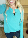 Temptations Melange Baby Waffle V-Neck Long Sleeve in Light Teal