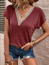 Today's The Day Lace Detail V-Neck Short Sleeve Top (Pink Label)