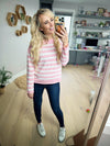 Spoiled Striped Drop Shoulder Pullover Sweater in Pink