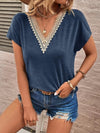Today's The Day Lace Detail V-Neck Short Sleeve Top (Pink Label)