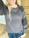 Restless Lace Contrast Bishop Sleeve Top in Charcoal (SALE)