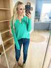 Temptations Melange Baby Waffle V-Neck Long Sleeve in Kelly Green