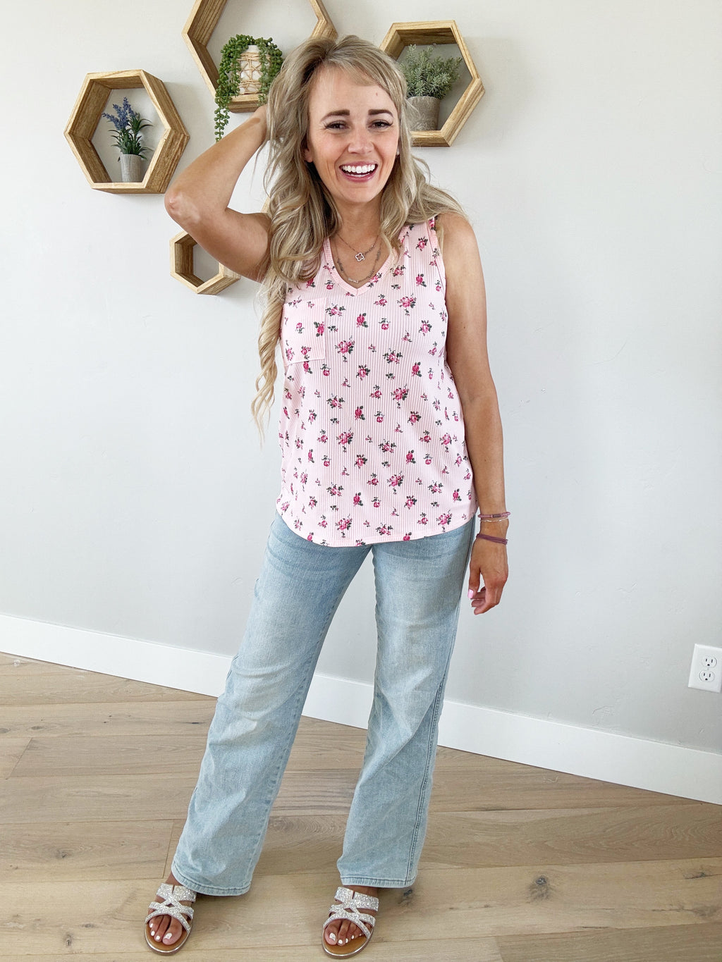 Date Night Floral Tank in Pink