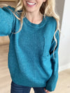 No Lies Melange Hi-Low Hem Round Neck Sweater in Teal