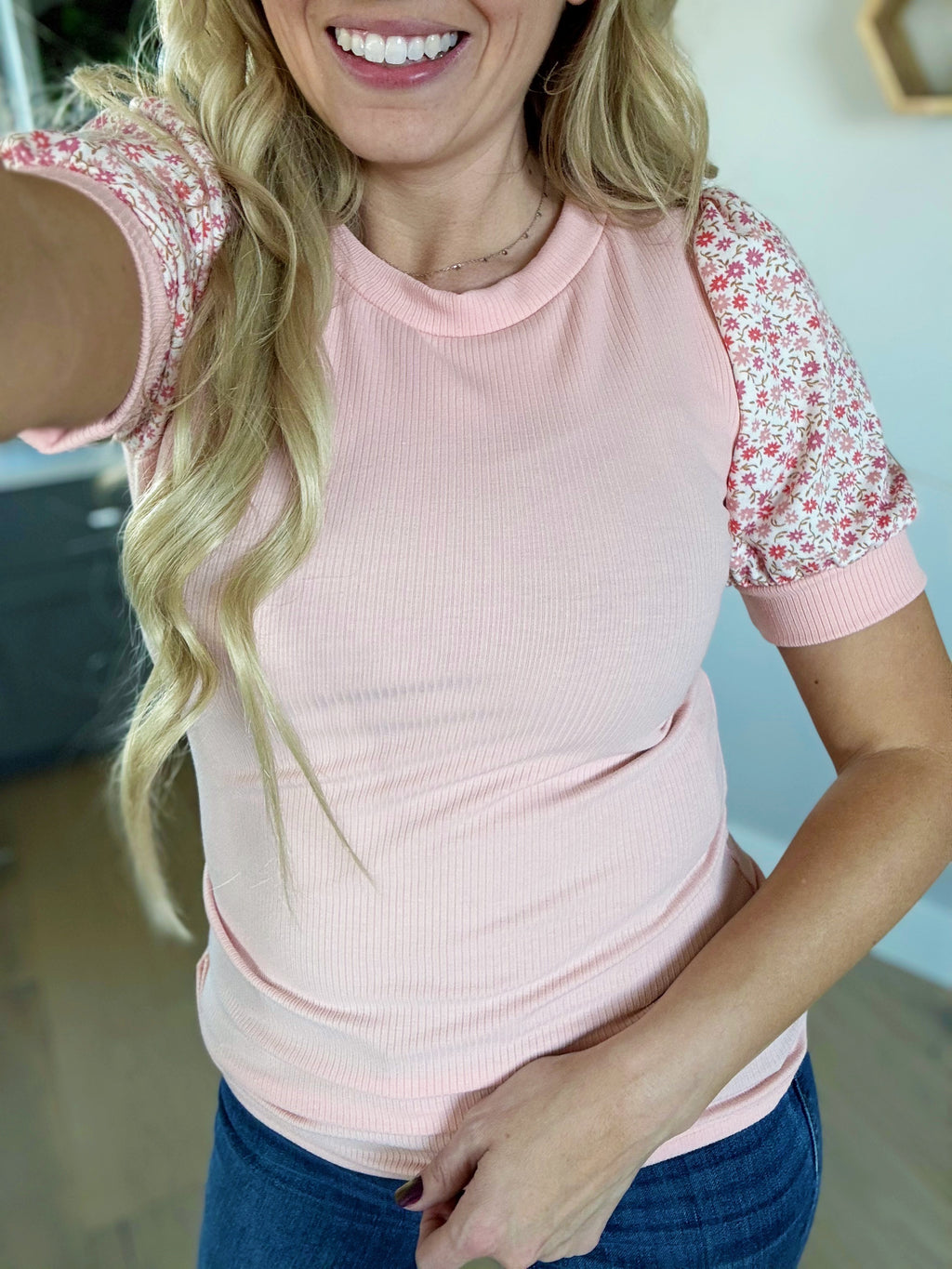 Flirty and Floral Top in Peach & Rose