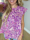 Timeless Split Neckline Blouse in Multi-Print Orchid