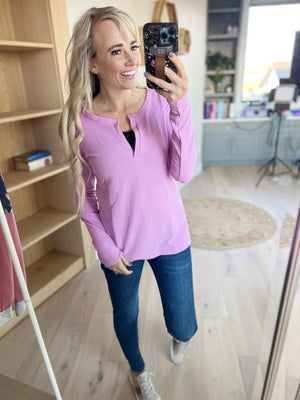 Temptations Melange Baby Waffle V-Neck Long Sleeve in Lilac