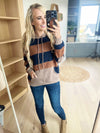 Let's Dance Striped Hooded Top in Chocolate and Navy