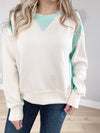 Fast Cars Long Sleeve Color Block Pullover in Ecru