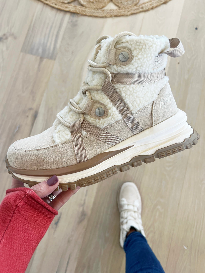 Blowfish Microsuede Sherpa Boots in Sand